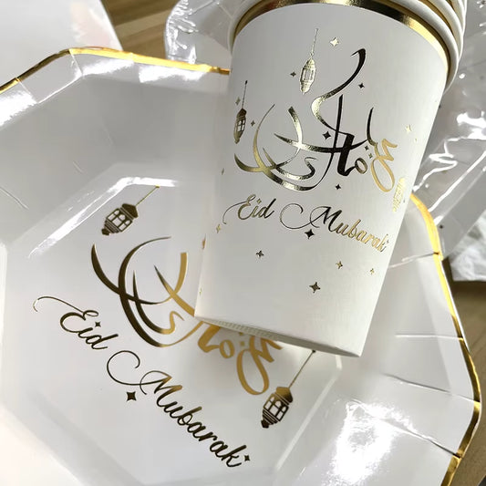 2022 Deco Ramadan Decoration Eid Ramadan Party Banner EID MUBARA Paper Plate Cup Islamic Muslim Party Eid Al-Fitr Ramadanmubarak
